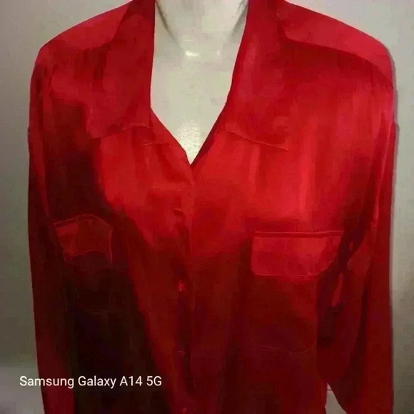 Anna and Frank 100 % Silk Red Button Down Dressy Shirt Size XL Holiday Party - Picture 7 of 13